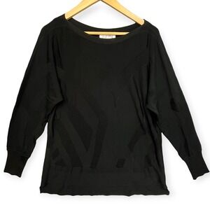 Joseph Ribkoff Black Geometric Knit Boat Neck Sweater Womens Medium 233157